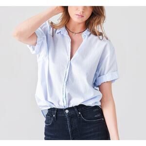 Xirena Channing Poplin Shirt Cotton Rolled Sleeves Button Up Relaxed Pond Blue